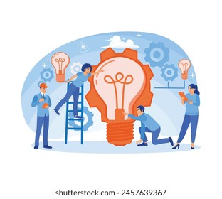 Emprendedores y Trabajo en Equipo. Trabajar juntos e intercambiar ideas para el éxito. Equipo Concepto de trabajo. Ilustración vectorial plana.
