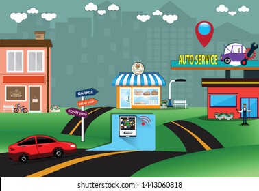 Entrepreneurs used ai and gps technology for assistance in business - Vector Illustration
 success,business,Entrepreneurs,Digital, Data