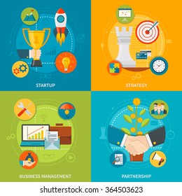 Entrepreneurship 2x2 design  concept set of startup business management partnership and strategy flat compositions vector illustration 