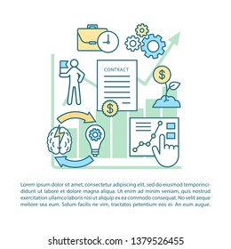 Entrepreneurship article page vector template. Contract job. Brochure, magazine, booklet design element with linear icons and text boxes. Print design. Concept illustrations with text space