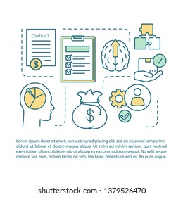 Entrepreneurship article page vector template. Contract job. Brochure, magazine, booklet design element with linear icons and text boxes. Print design. Concept illustrations with text space