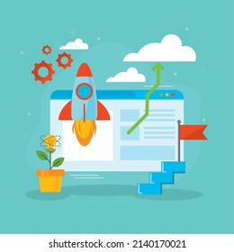entrepreneurship card with rocket and items