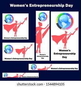 Women’s Entrepreneurship Day On November 19. Vector Illustration. Web Banner Design Template. Vector Set, Header Image.