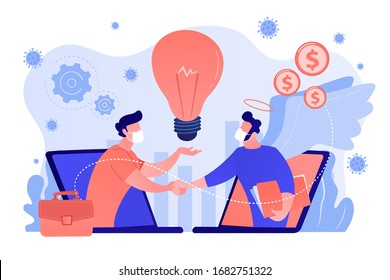 Entrepreneurship during covid-2019 pandemic quarantine, new online business idea funding. Angel investor, startup financial support, business help concept. Coral blue vector isolated illustration