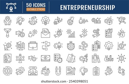 Entrepreneurship Editable Stroke Line Icon set. Containing to growth, development, business startup, innovation, networking and others. Vector Ilustration.