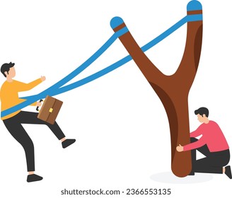 Entrepreneurship ready to launch new projects or work improvement, boost career development, Speed up business growth, Pull rubber band ready to launch flight

