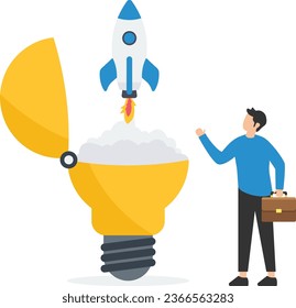 Entrepreneurship, Setting up new business, Motivation to create new business ideas, Make it success,  Standing with innovative rockets, inside the creative ideas

