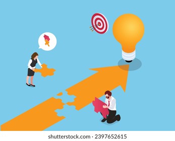Entrepreneurship teamwork on start up project 3d isometric vector concept for landing page, banner, illustration