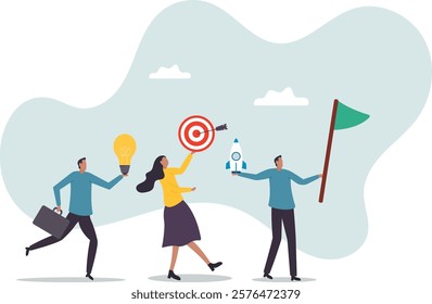 Entrepreneurship, think and develop new idea, organize and launch new innovation product,business concept.flat character.