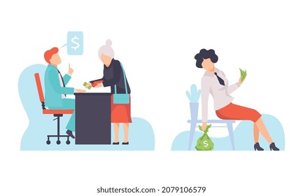 Entrusted People Character Engaged in Corruption Gaining Dishonest Money Vector Set