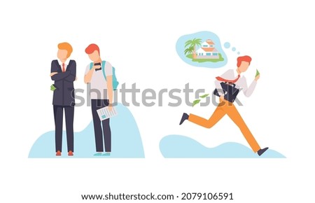 Entrusted People Character Engaged in Corruption Gaining Dishonest Money Vector Set