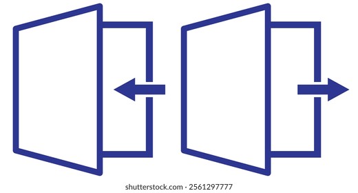 Entry and Exit Icon Set.  enters and exits the room through the door sign. 