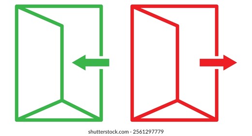 Entry and Exit Icon Set.  enters and exits the room through the door sign. 