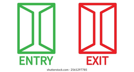 Entry and Exit Icon Set.  enters and exits the room through the door sign. 