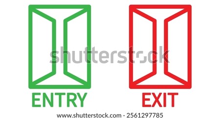 Entry and Exit Icon Set.  enters and exits the room through the door sign. 