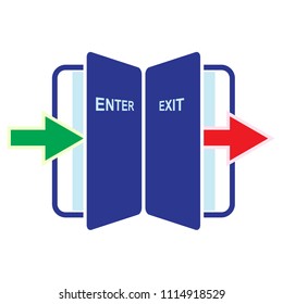 Entry and exit indicator, exit strategy. Entrance and exit door symbol. Open day