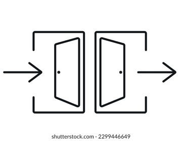 iconos de línea de entrada y salida set.Signos de flecha y puerta.
puertas de salida de emergencia.