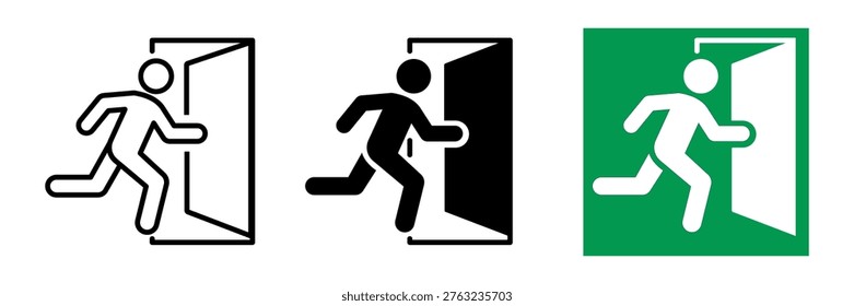 Entry and exit sign. Vector. Man enters and exits the room through the door.