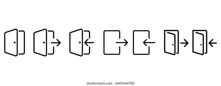 Ícone de vetor Entrada e Saída. Vetor do ícone de logon e logoff. Vetor de ícone de sinal de abertura e fechamento de porta.