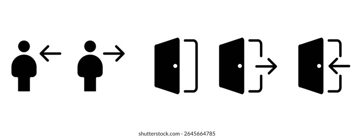 Entry and Exit vector icon. Login and logout icon vector. Door open and close sign icon vector.