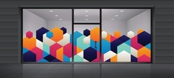 Entry Glass Graphic For Corporate And Residential Project. Colorful Abstract Design For Glass Partition.