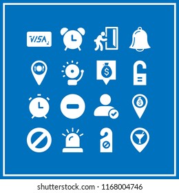 entry icon. 16 entry vector set. bar pin, restaurant pin, alarm and doorknob icons for web and design about entry theme