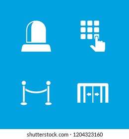 Entry icon. collection of 4 entry filled icons such as sliding doors, red carpet barrier, hand on atm. editable entry icons for web and mobile.