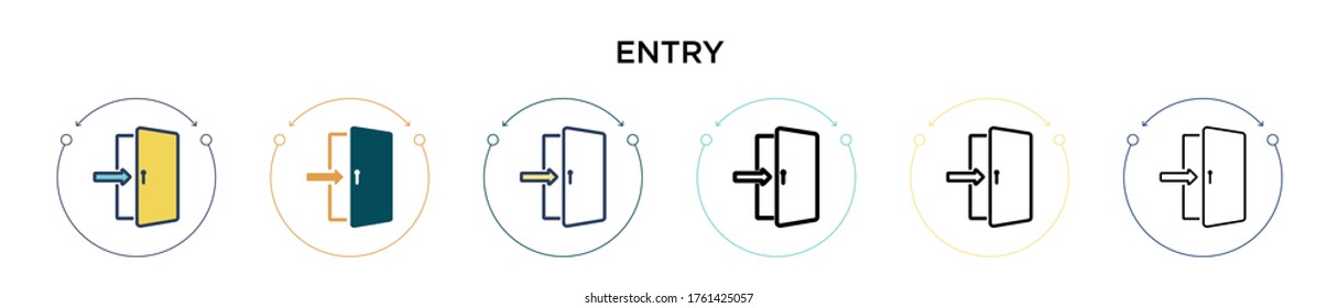 Entry icon in filled, thin line, outline and stroke style. Vector illustration of two colored and black entry vector icons designs can be used for mobile, ui, web