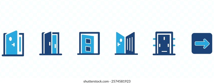 Entry icon set. Entrance with arrow and doorway icon vector illustration.