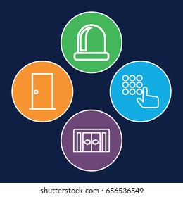 Entry icons set. set of 4 entry outline icons such as sliding doors, door, hand on atm