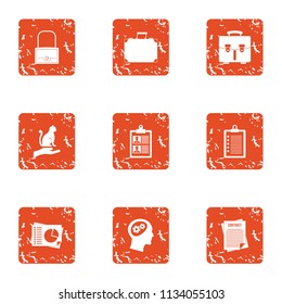 Entry list icons set. Grunge set of 9 entry list vector icons for web isolated on white background