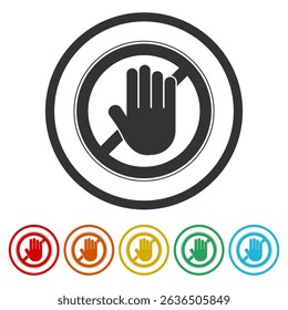  Entry prohibited stop icon. Set icons in color circle buttons