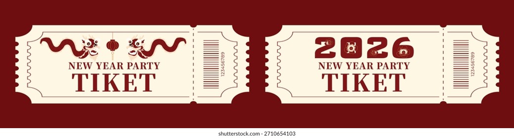 Entrada para una celebración del Año Nuevo chino con un dragón chino tradicional, linternas rojas, flores de ciruelo y tipografía de 2026 en un estilo oriental festivo