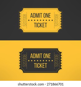 Entry Ticket In Stylish Vintage Style. Admit One Cinema, Theater, Zoo, Festival, Carnival, Concert, Circus Event. Pass Icon For Online Tickets Booking. Vector Illustration.