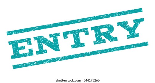 Entry watermark stamp. Text tag between parallel lines with grunge design style. Rubber seal stamp with dirty texture. Vector cyan color ink imprint on a white background.