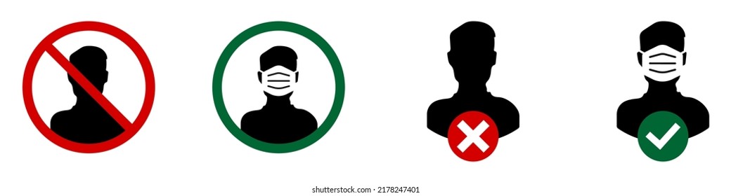 Entry without a face mask or mask icon is prohibited. Entrance is prohibited without please put on! Mouth mask icon. 