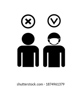 Entry without a mask is prohibited. Prevention of coronavirus infection. Icon. Vector flat illustration