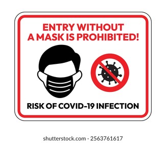 Entry Without a Mask Prohibited Sign with Clear Warning for COVID-19 Infection Risk, Essential for Public Health and Safety, High-Quality Vector Stock Image