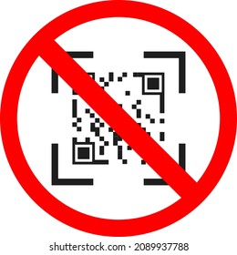 Entry without a QR code is prohibited. A barcode in a crossed out red circle. A sign of prohibition. Vector image isolated on a white background.