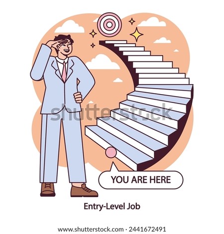 Entry-Level Job aspiration. Aspiring professional visualizes career targets, the first step on the corporate ladder gleaming with potential. Vector illustration.