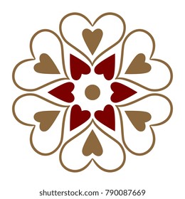 Entwined hearts harmony simplicity concept. Floral medallion on a white background. Geometric element for design. Vector illustration. Decorative printing block.