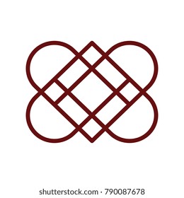 Entwined hearts harmony simplicity concept. Lucky knot symple geometric element for design. Vector illustration. Decorative printing block.