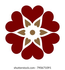 Entwined hearts harmony simplicity concept. Floral rosemaling medallion on a white background. Geometric element for design. Vector illustration. Decorative printing block.