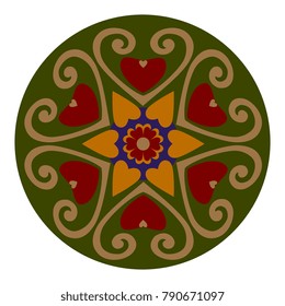 Entwined hearts harmony simplicity concept. Ethnic floral medallion on a white background. Geometric element for design. Vector illustration. Decorative printing block.