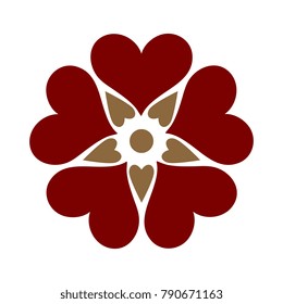 Entwined hearts harmony simplicity concept. Floral medallion on a white background. Geometric element for design. Vector illustration. Decorative printing block.