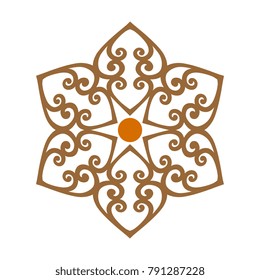 Entwined hearts harmony simplicity concept. Ethnic floral medallion on a white background. Geometric element for design. Vector illustration. Decorative printing block. Oriental motif.