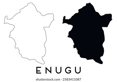 Enugu map outline and black silhouette vector