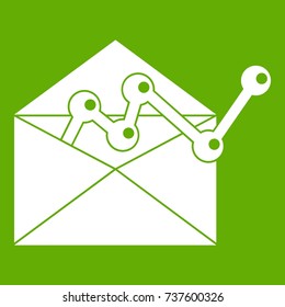 Envellope with graph icon white isolated on green background. Vector illustration