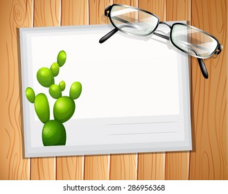 Envelop with a cactus design and a pair of eyeglasses on it