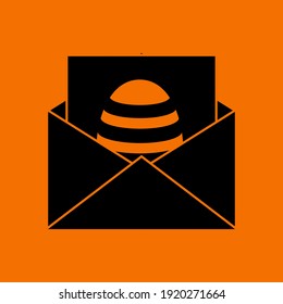 Envelop With Easter Egg Icon. Black on Orange Background. Vector Illustration.